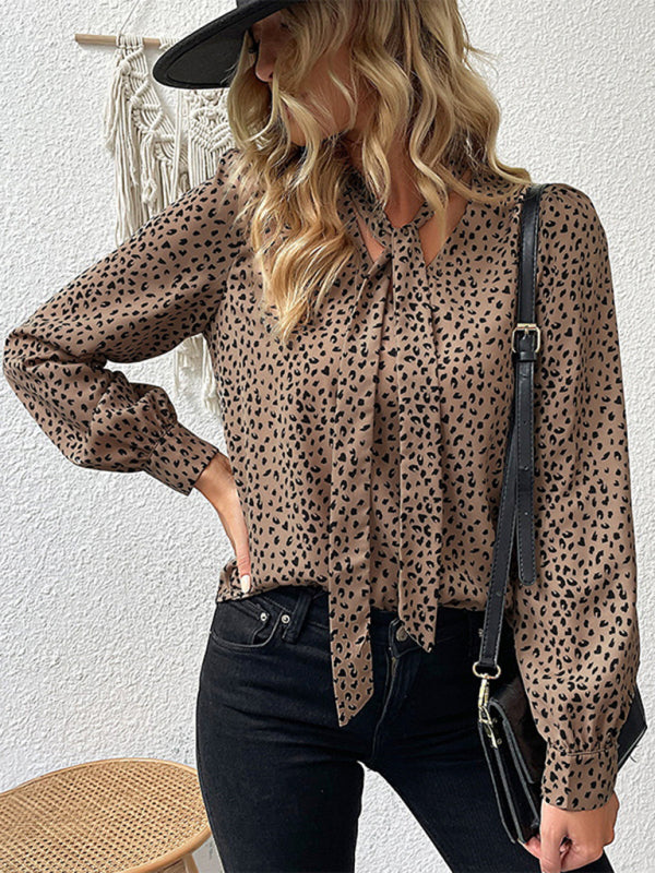 Top- Cheetah Print Tie Tunic Blouse - Women's Top- - Pekosa Women Clothing