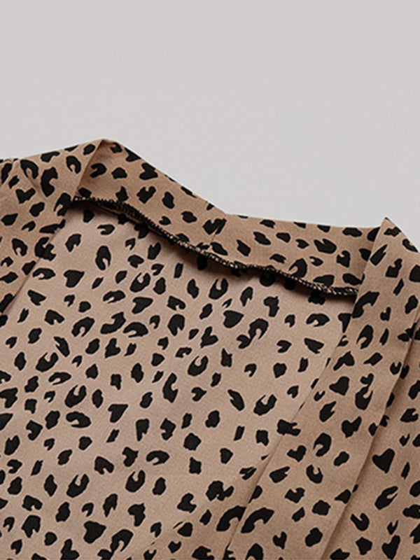 Top- Cheetah Print Tie Tunic Blouse - Women's Top- - Pekosa Women Clothing