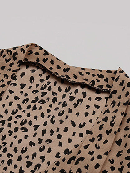 Top- Cheetah Print Tie Tunic Blouse - Women's Top- - Pekosa Women Clothing