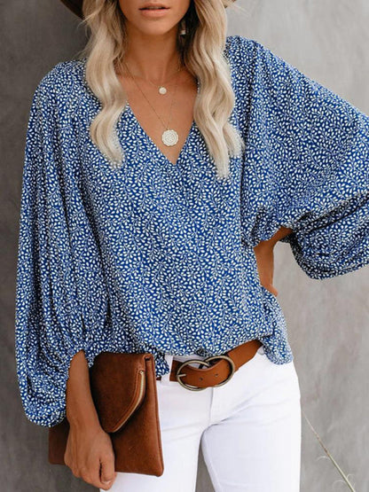 Top- Effortlessly Chic: The Floral Office Tunic Top for Women- Blue- Pekosa Women Clothing