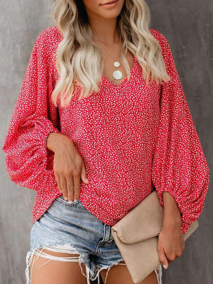 Top- Effortlessly Chic: The Floral Office Tunic Top for Women- Red- Pekosa Women Clothing