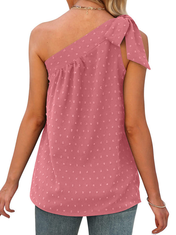 Top- Elegant Dotty One Shoulder Blouse | Summer Asymmetric Top- - Pekosa Women Clothing