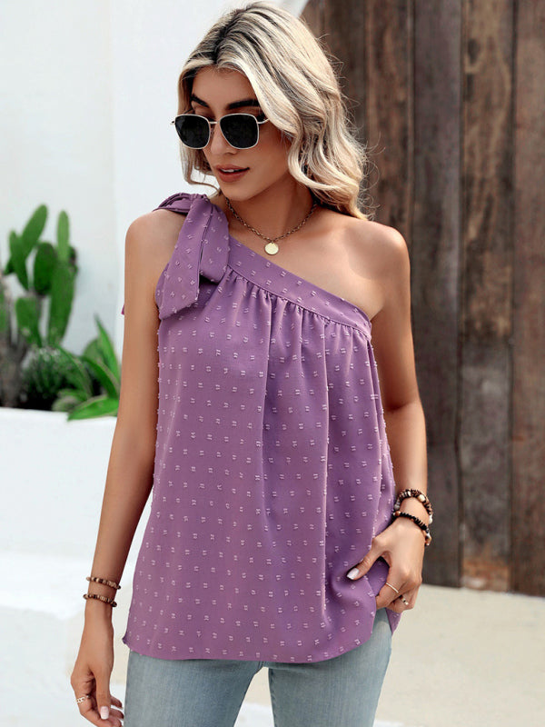 Top- Elegant Dotty One Shoulder Blouse | Summer Asymmetric Top- - Pekosa Women Clothing