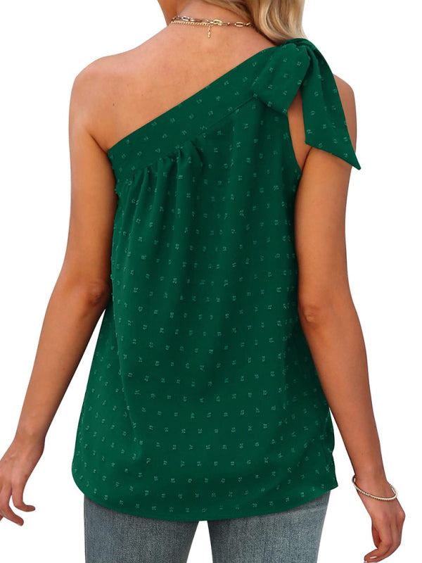 Top- Elegant Dotty One Shoulder Blouse | Summer Asymmetric Top- - Pekosa Women Clothing