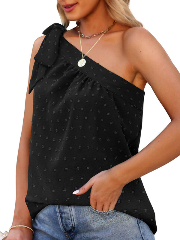 Top- Elegant Dotty One Shoulder Blouse | Summer Asymmetric Top- - Pekosa Women Clothing