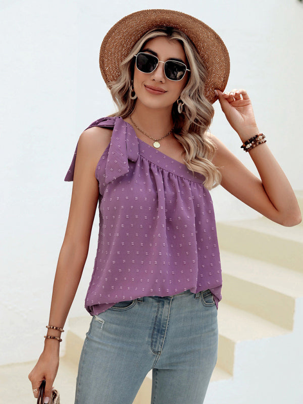 Top- Elegant Dotty One Shoulder Blouse | Summer Asymmetric Top- - Pekosa Women Clothing