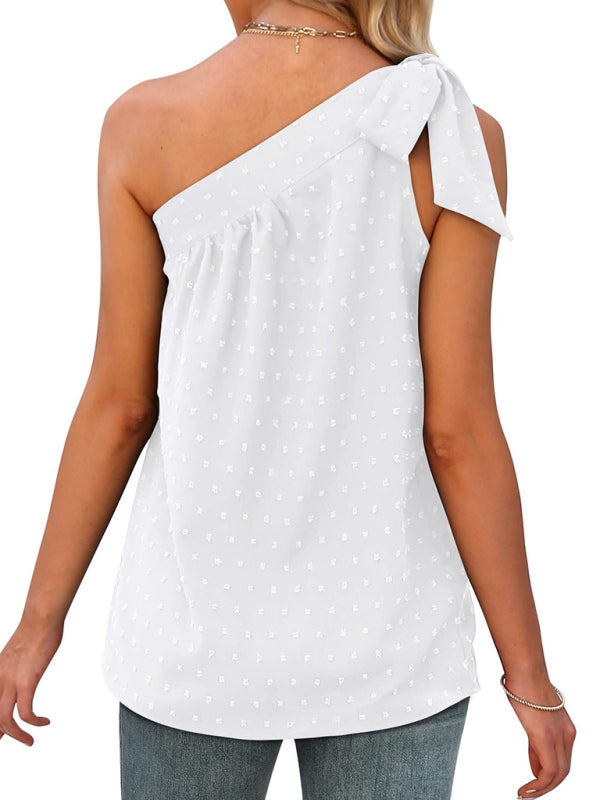 Top- Elegant Dotty One Shoulder Blouse | Summer Asymmetric Top- - Pekosa Women Clothing