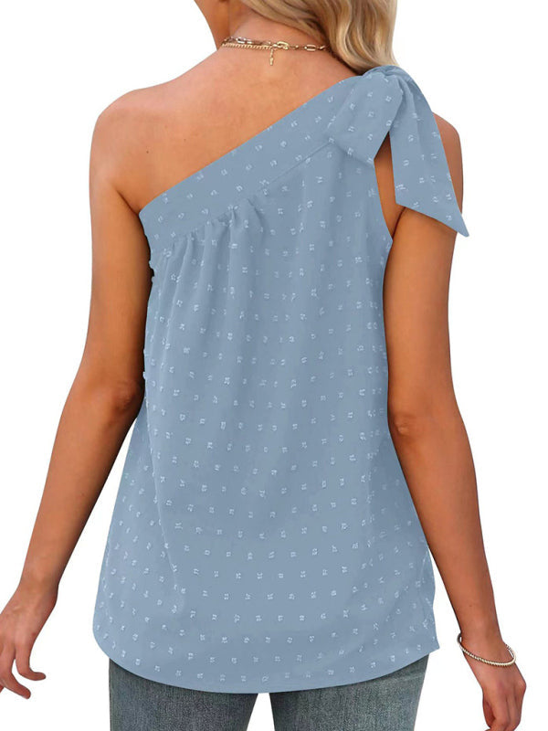 Top- Elegant Dotty One Shoulder Blouse | Summer Asymmetric Top- - Pekosa Women Clothing