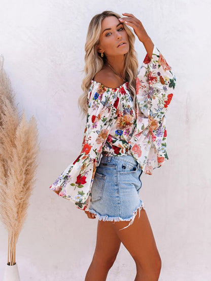 Top- Floral Off-Shoulder Blouse for Women - Top- - Pekosa Women Clothing