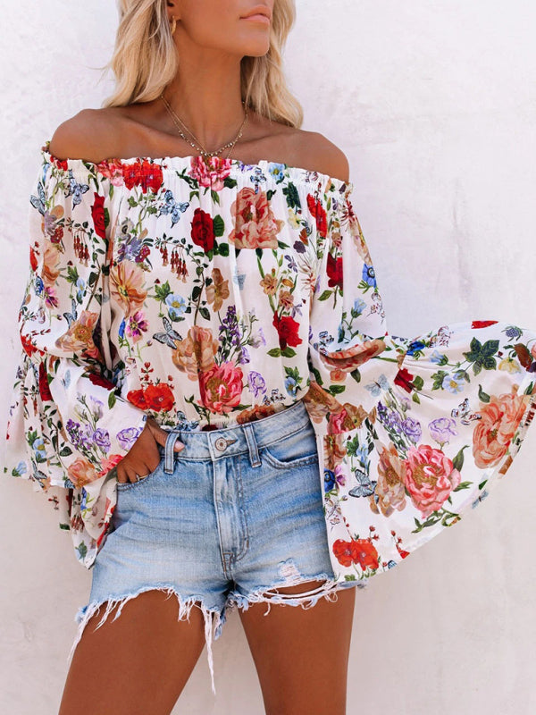 Top- Floral Off-Shoulder Blouse for Women - Top- Red- Pekosa Women Clothing