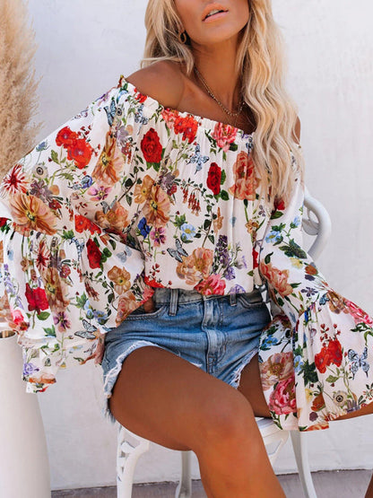 Top- Floral Off-Shoulder Blouse for Women - Top- - Pekosa Women Clothing