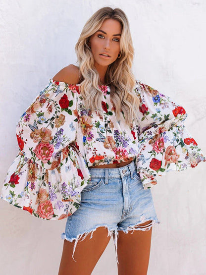 Top- Floral Off-Shoulder Blouse for Women - Top- - Pekosa Women Clothing