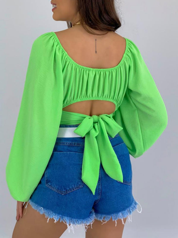 Top- Off-Shoulder Balloon Sleeve Crop Top for Women - Blouse- - Pekosa Women Clothing