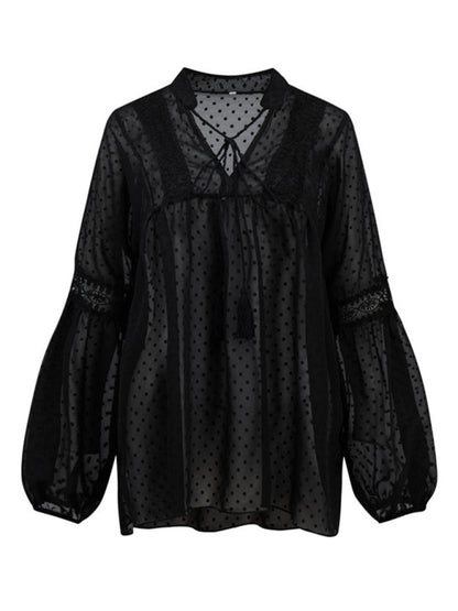 Top- Paneled Lace Chiffon Top - Blouse- - Pekosa Women Clothing