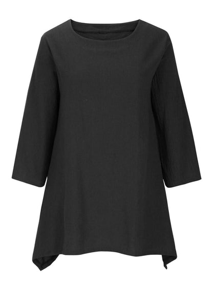 Top- Retro Style Tunic Blouse with Asymmetric Hem- - Pekosa Women Clothing