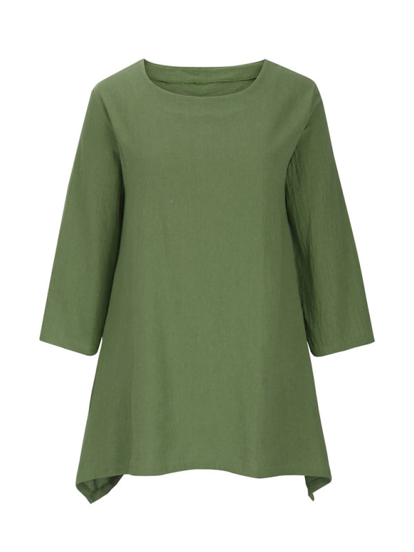 Top- Retro Style Tunic Blouse with Asymmetric Hem- - Pekosa Women Clothing