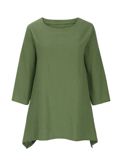 Top- Retro Style Tunic Blouse with Asymmetric Hem- - Pekosa Women Clothing