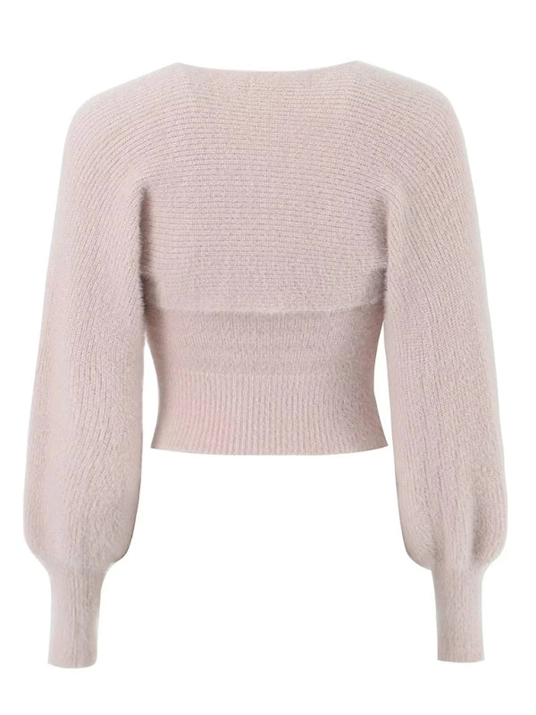 Top Set- Knitted Long Sleeve Bolero and Tube Top- - Pekosa Women Clothing