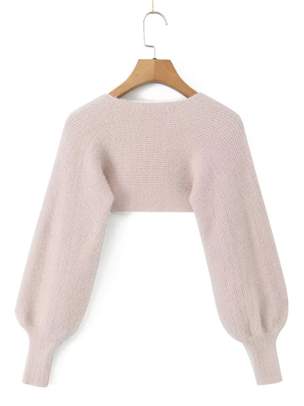 Top Set- Knitted Long Sleeve Bolero and Tube Top- - Pekosa Women Clothing