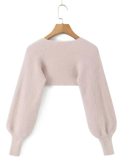 Top Set- Knitted Long Sleeve Bolero and Tube Top- - Pekosa Women Clothing