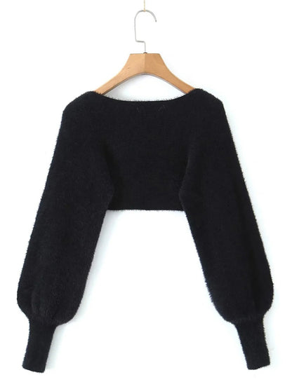 Top Set- Knitted Long Sleeve Bolero and Tube Top- - Pekosa Women Clothing