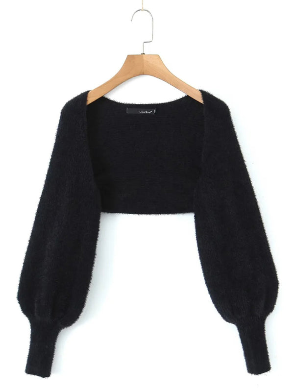 Top Set- Knitted Long Sleeve Bolero and Tube Top- - Pekosa Women Clothing