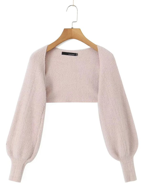 Top Set- Knitted Long Sleeve Bolero and Tube Top- - Pekosa Women Clothing