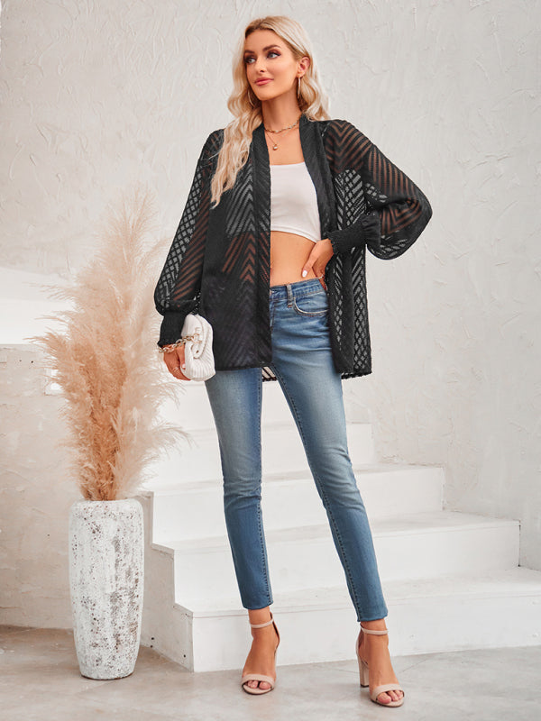 Top- Stay Chic and Cozy with the Women's Sheer Cardigan - Shop Now!- - Pekosa Women Clothing