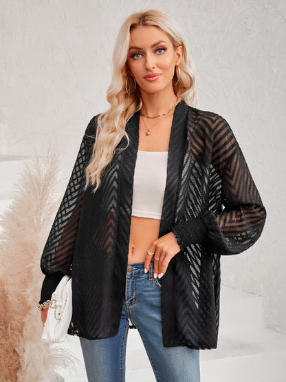 Top- Stay Chic and Cozy with the Women's Sheer Cardigan - Shop Now!- Black- Pekosa Women Clothing