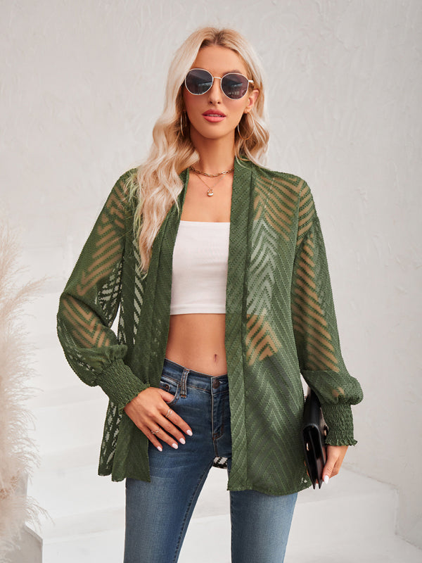 Top- Stay Chic and Cozy with the Women's Sheer Cardigan - Shop Now!- Olive green- Pekosa Women Clothing