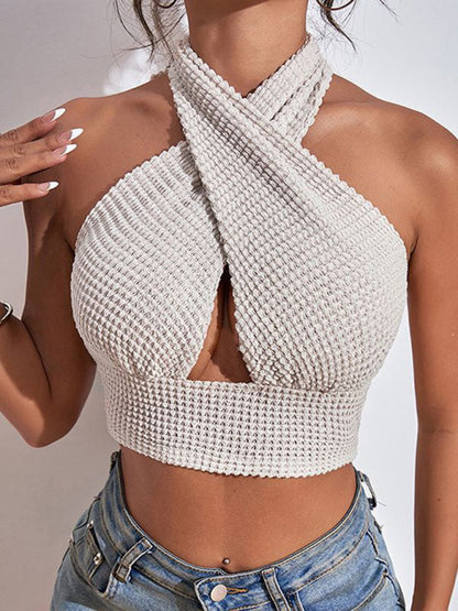 Top- Versatile Criss Cross Halter Tank Top - Your Go-To Summer Essential! - Crop Top- - Pekosa Women Clothing