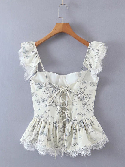 Top- Vintage Coquette Corset Blouse - A French Top for Women- - Pekosa Women Clothing