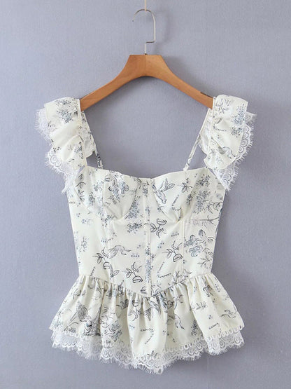 Top- Vintage Coquette Corset Blouse - A French Top for Women- - Pekosa Women Clothing
