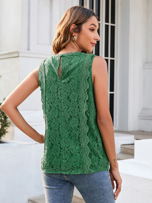 Top- Women's Casual Lace Sleeveless Cami Vest for Women- - Pekosa Women Clothing