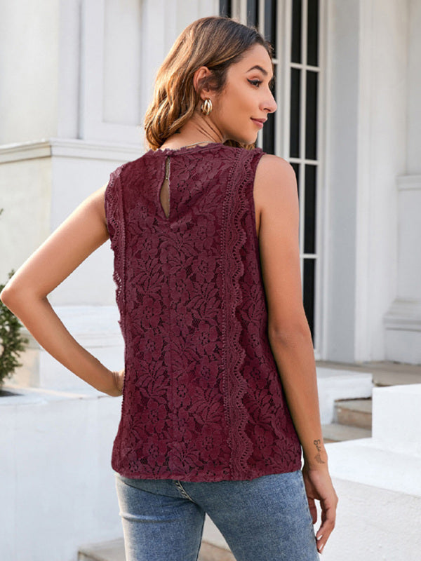 Top- Women's Casual Lace Sleeveless Cami Vest for Women- - Pekosa Women Clothing