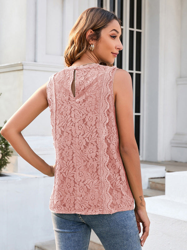 Top- Women's Casual Lace Sleeveless Cami Vest for Women- - Pekosa Women Clothing