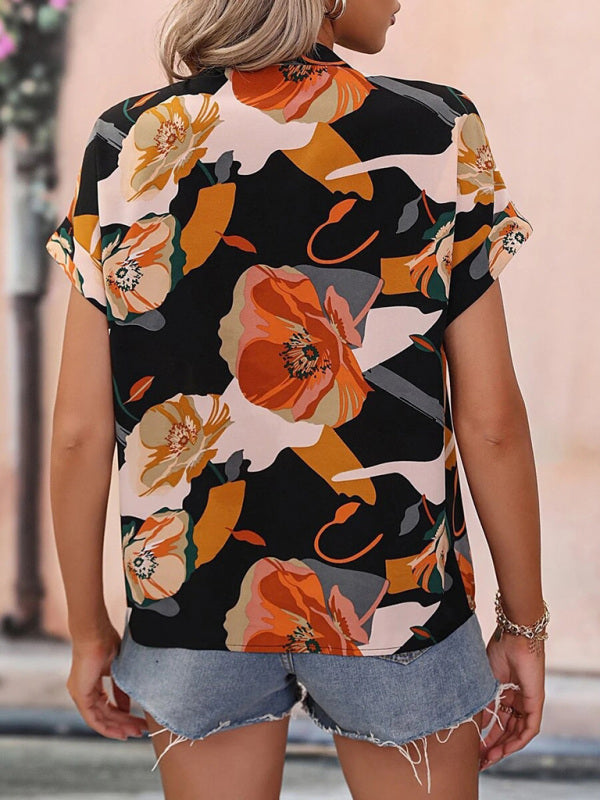 Top- Women's Floral Print T-shirt - A Perfect Casual Top for Any Occasion- - Pekosa Women Clothing