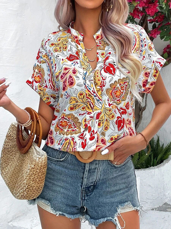 Top- Women's Floral Print T-shirt - A Perfect Casual Top for Any Occasion- - Pekosa Women Clothing