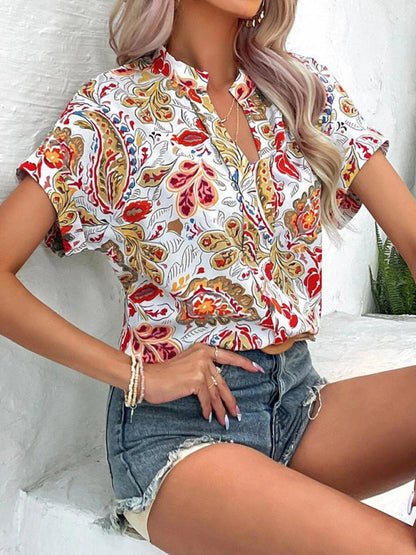 Top- Women's Floral Print T-shirt - A Perfect Casual Top for Any Occasion- - Pekosa Women Clothing