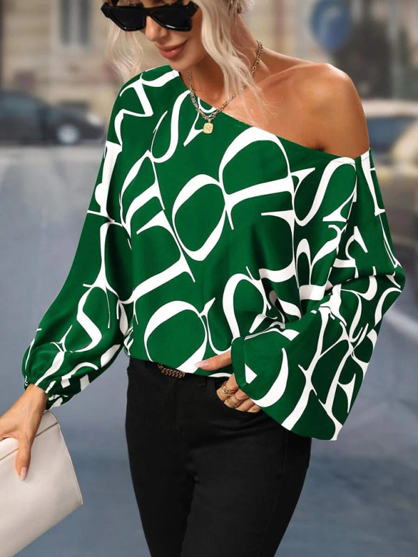 Tops- Asymmetrical Elegance: Balloon Sleeve Blouse of the Season! - High-Contrast Colorblock Top with Billowing Bishop Sleeves- - Pekosa Women Clothing