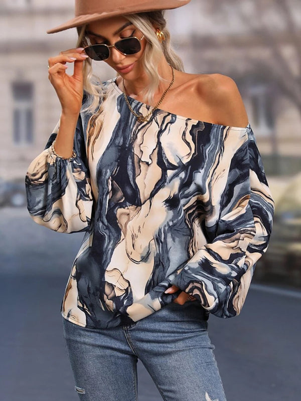 Tops- Asymmetrical Elegance: Balloon Sleeve Blouse of the Season! - High-Contrast Colorblock Top with Billowing Bishop Sleeves- - Pekosa Women Clothing