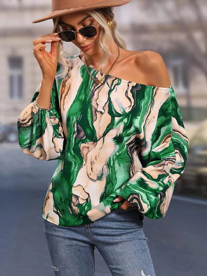 Tops- Asymmetrical Elegance: Balloon Sleeve Blouse of the Season! - High-Contrast Colorblock Top with Billowing Bishop Sleeves- Yellow green- Pekosa Women Clothing