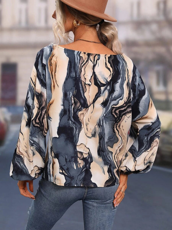 Tops- Asymmetrical Elegance: Balloon Sleeve Blouse of the Season! - High-Contrast Colorblock Top with Billowing Bishop Sleeves- - Pekosa Women Clothing