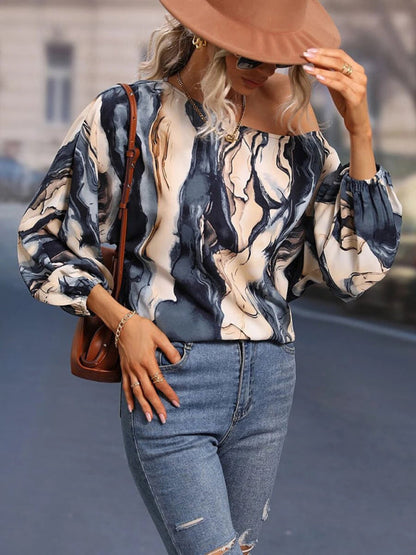 Tops- Asymmetrical Elegance: Balloon Sleeve Blouse of the Season! - High-Contrast Colorblock Top with Billowing Bishop Sleeves- - Pekosa Women Clothing