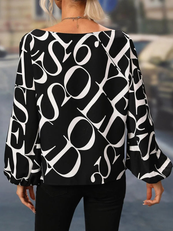 Tops- Asymmetrical Elegance: Balloon Sleeve Blouse of the Season! - High-Contrast Colorblock Top with Billowing Bishop Sleeves- - Pekosa Women Clothing