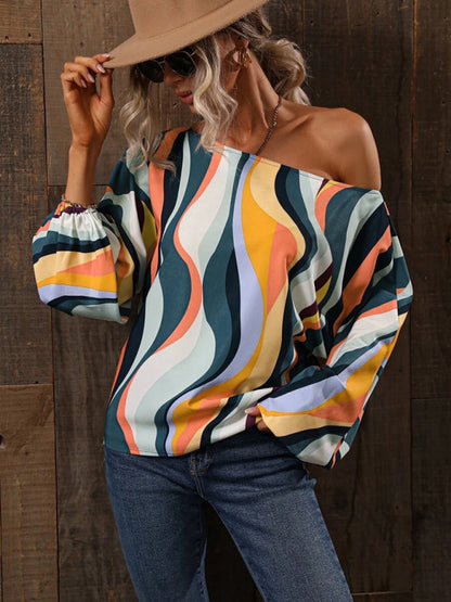 Tops- Asymmetrical Elegance: Balloon Sleeve Blouse of the Season! - High-Contrast Colorblock Top with Billowing Bishop Sleeves- Yellow- Pekosa Women Clothing