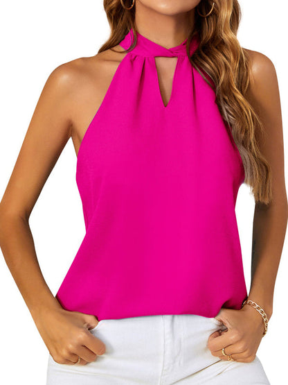 Tops- Bowknot Back Halter Neck Tank Top - Blouse- - Pekosa Women Clothing