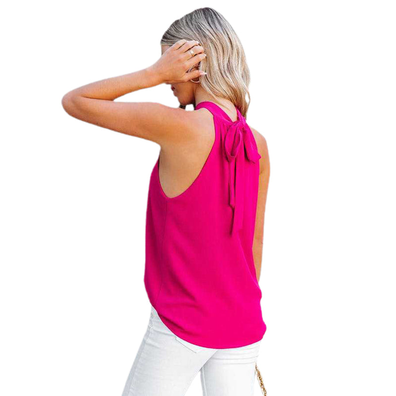 Tops- Bowknot Back Halter Neck Tank Top - Blouse- - Pekosa Women Clothing