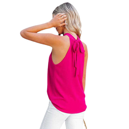 Tops- Bowknot Back Halter Neck Tank Top - Blouse- - Pekosa Women Clothing