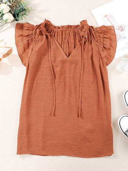 Tops- Casual Tie-Neck Blouse for Women - Top- - Pekosa Women Clothing